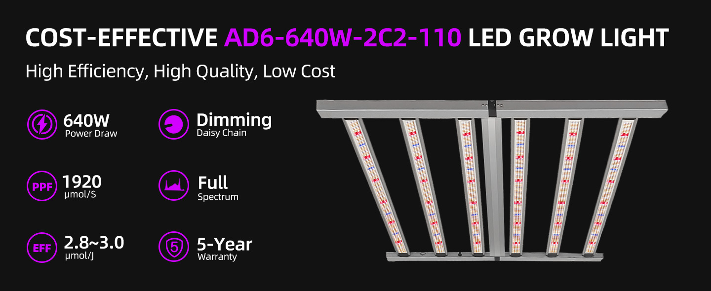 640W 4x4ft LED Grow Light-AD6-640W-2C2-110