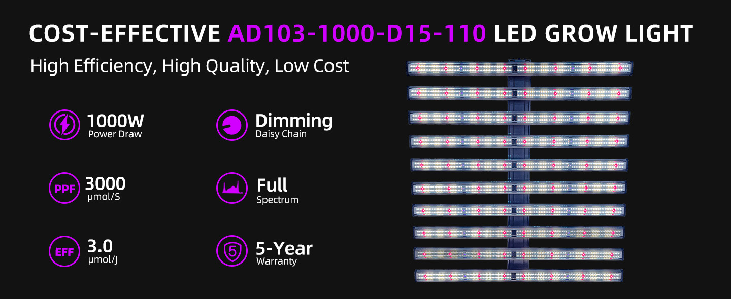 1000W+UV+IR 4x4ft LED Plant Grow Light-AD103-1000-D15-110