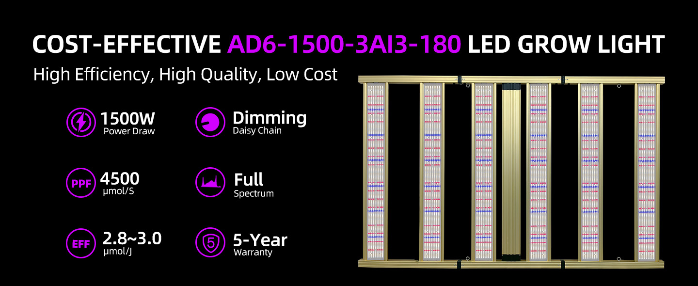 1500W 6 Bar 4x6ft Wide Full Spectrum LED Plant Grow Lights-AD6-1500-3AI3-180