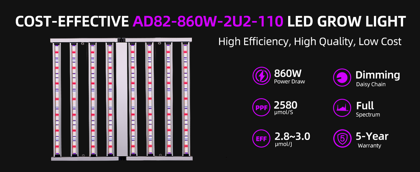860W+UV 4×4ft LED Grow Light-AD82-860W-2U2-110